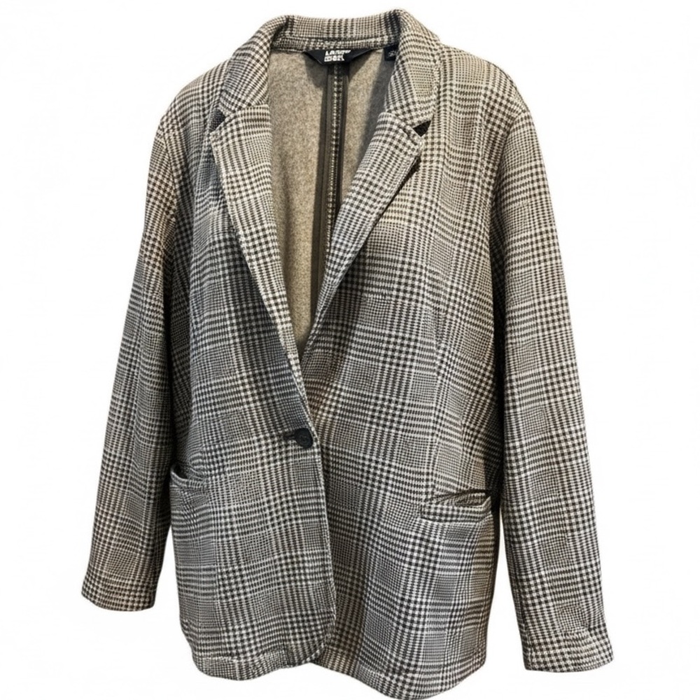 Lands’ End Fleece Lined Gray and White Checked Plaid Unstructured Size 1X